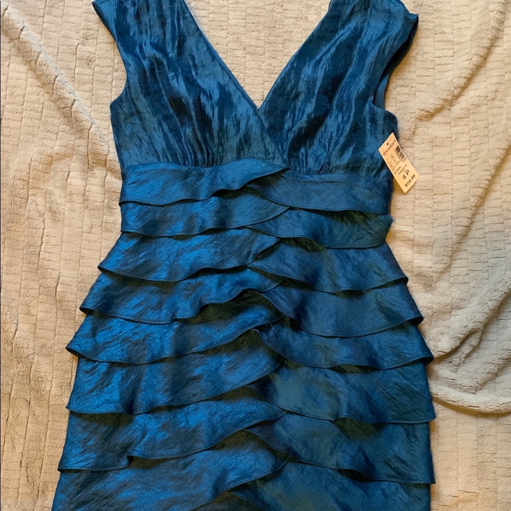 Dress Barn Teal Layered Ruffle V-Neck Dress